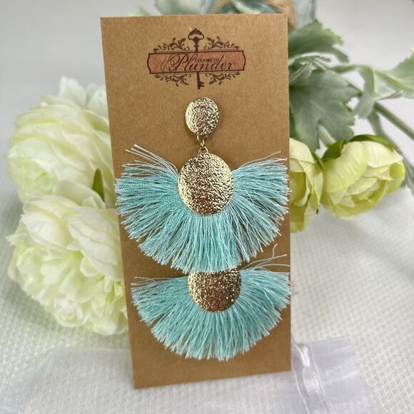 Plunder Design Posse Gold And Blue Tassel Earrings Brand New Women’s Jewelry - Picture 1 of 5